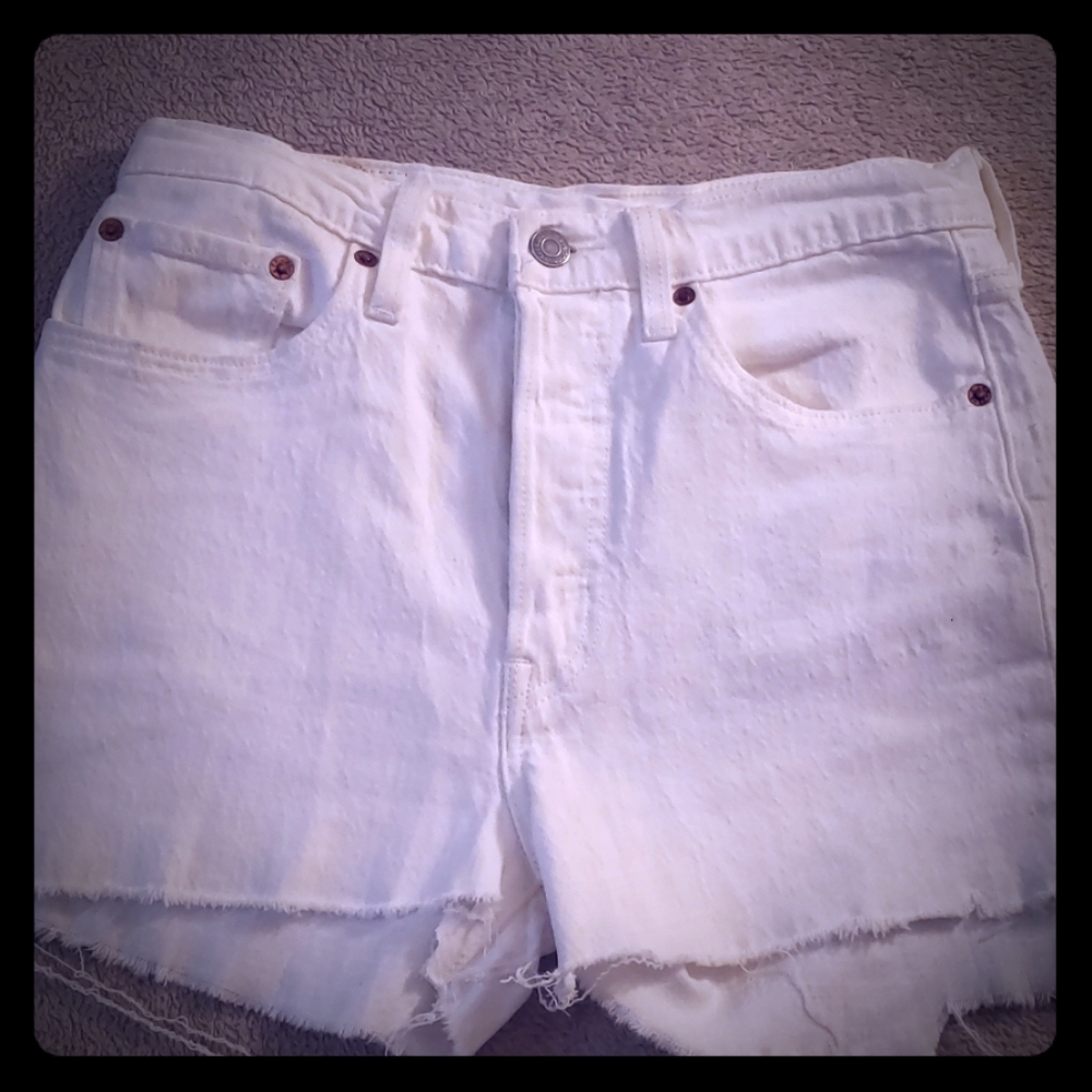 Levi's 501 white denim cut off shorts